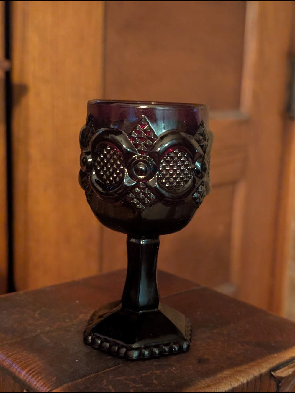 Vintage - 1970s Avon, 1876 Cape Cod Collection Wine Goblet, 4½" Ruby Red Glass